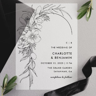 Schwarze Blumenstrauß-Bogen-Hochzeit Pergament Einladungen