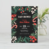 Schwarze Blumenweih-Babydusche Einladung (Stehend Vorderseite)