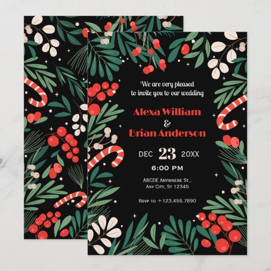 Schwarze Blumenweihe Einladung (Vorne/Hinten)