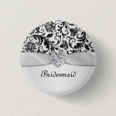 Schwarze BlumenWirbelsdamast Button (Vorderseite)