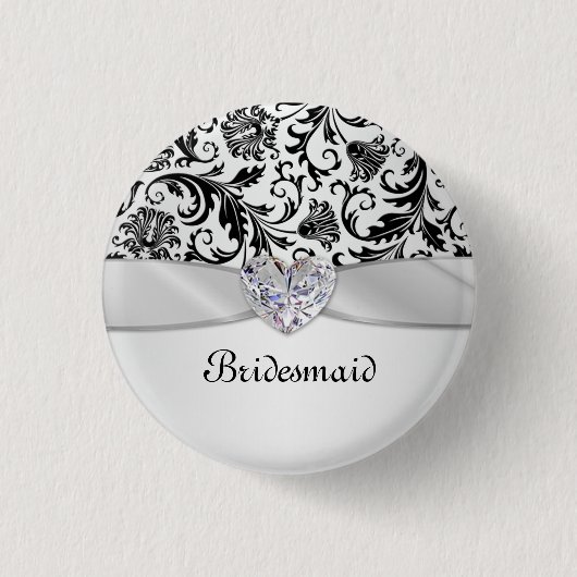 Schwarze BlumenWirbelsdamast Button (Vorderseite)