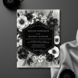 Schwarze Blumige Romanze Hochzeit Einladung