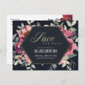 SCHWARZE BLUSH BURGUNDY ROSE SAVE THE DATE BLLORAL ANKÜNDIGUNGSPOSTKARTE (Vorne/Hinten)