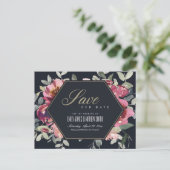 SCHWARZE BLUSH BURGUNDY ROSE SAVE THE DATE BLLORAL ANKÜNDIGUNGSPOSTKARTE (Stehend Vorderseite)