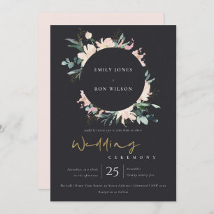 SCHWARZE BLUSH FLORAL WREATH INK WATERCOLOR WEDD EINLADUNG