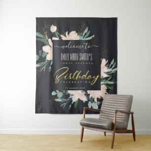 SCHWARZE BLUSH GOLD FLORAL JEDES JAHR GEBURTSTAG W WANDTEPPICH