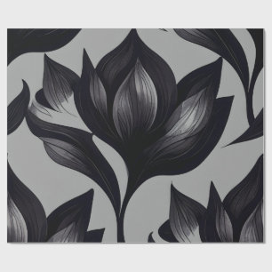 Schwarze Blüte auf grauem Wrapping Paper Geschenkpapier