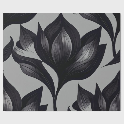 Schwarze Blüte auf grauem Wrapping Paper Geschenkpapier (Flach)