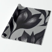 Schwarze Blüte auf grauem Wrapping Paper Geschenkpapier (Ungerollt)