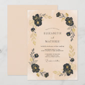 Schwarze Blütenbogen-Hochzeit Einladung (Vorne/Hinten)