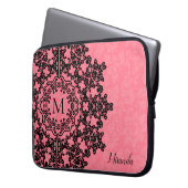 Schwarze Blütenlatte Rosa Damask Mit Monogramm Laptopschutzhülle (Vorderseite Links)