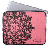 Schwarze Blütenlatte Rosa Damask Mit Monogramm Laptopschutzhülle (Vorderseite)