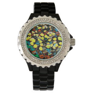 Schwarze Blütenschau (Dreaming) Armbanduhr