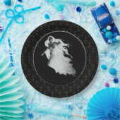 Schwarze Boarder Lady im weißen Geisterhaus Pappteller (Party)