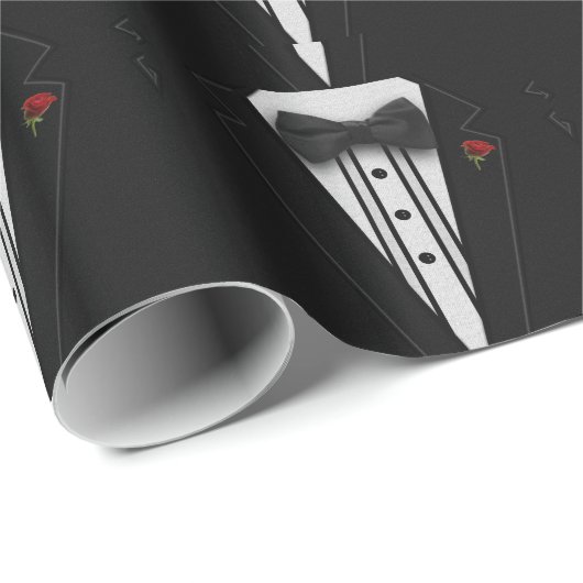 Schwarze Bogen-Krawatte mit Rote RoseTuxedo Geschenkpapier (Rolleneckpunkt)