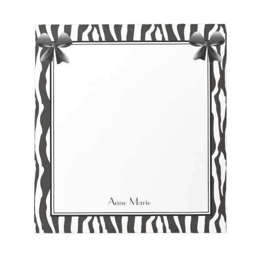 Schwarze Bogen mit schwarzem Zebrastreifen-Muster Notizblock (Vorderseite)