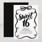 Schwarze Bogen Whimsical Sweet 16. Geburtstag Einladung (Vorne/Hinten)