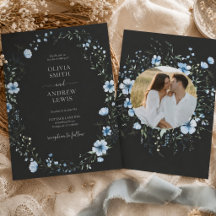 Schwarze Boho-Blumen-Hochzeitseinladung | Düstere