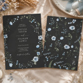 Schwarze Boho-Blumenhochzeit Einladung