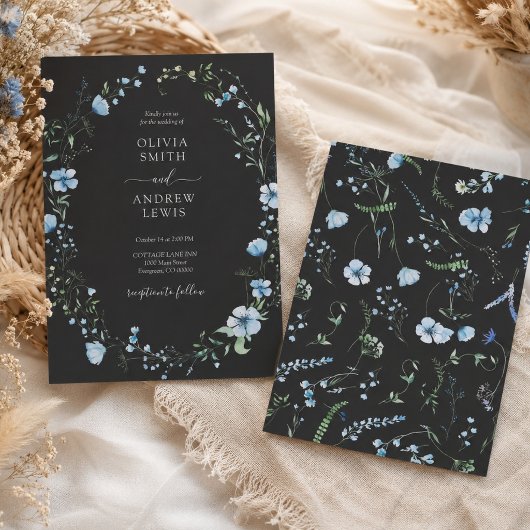 Schwarze Boho-Blumenhochzeit Einladung
