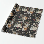 Schwarze Boho-Botanik Geschenkpapier (Ungerollt)
