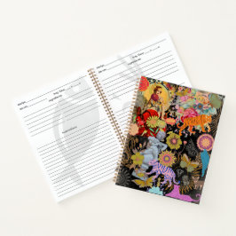 Schwarze Boho-Collage Zigeunerseele Botanisch Blum Notizblock