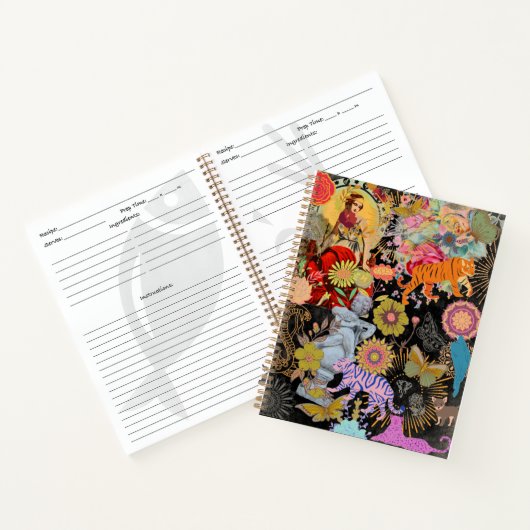 Schwarze Boho-Collage Zigeunerseele Botanisch Blum Notizblock (Innenseite)