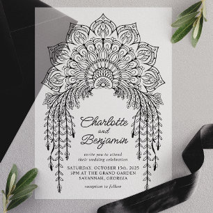 Schwarze Boho-Mandala-Moderne Hochzeit Pergament Einladungen