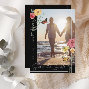 Schwarze Boho-Wildblumen-Foto-Save-the-Date-Karte Save The Date