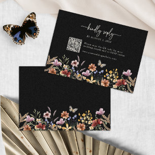 Schwarze Boho Wildblumen RSVP Karte