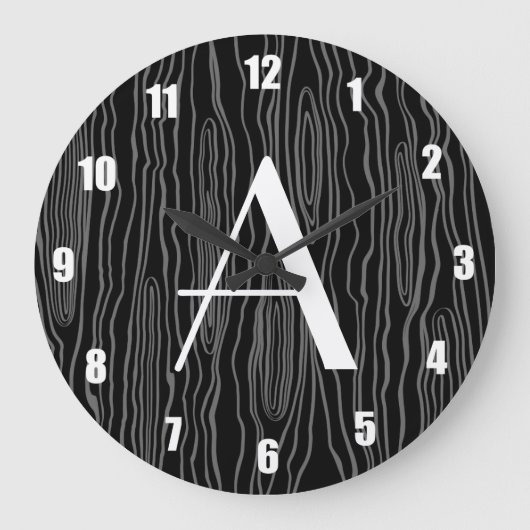 Schwarze bois Imitat des Monogramms Große Wanduhr (Vorderseite)