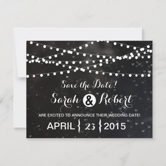 Schwarze Bokeh-Leuchtenreihe Save the Date (Vorderseite)