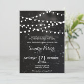 Schwarze Bokeh Schnur des Licht-Brautparty laden Einladung (Stehend Vorderseite)