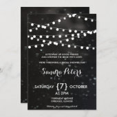 Schwarze Bokeh Schnur des Licht-Brautparty laden Einladung (Vorne/Hinten)