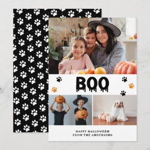 Schwarze Boo-Fotokarte zum Halloween-Grüße Feiertagskarte