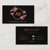 Schwarze Bordeaux-Blüten in Gold, monogramm sozial Visitenkarte (Vorne/Hinten)