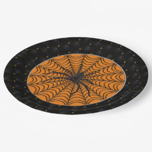 Schwarze Border Spinnennetz Schwarze Spinne Hallow Pappteller