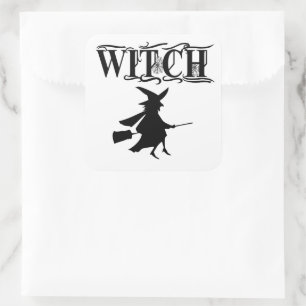 Schwarze Böse Fliegende Hexe Halloween Quadratischer Aufkleber