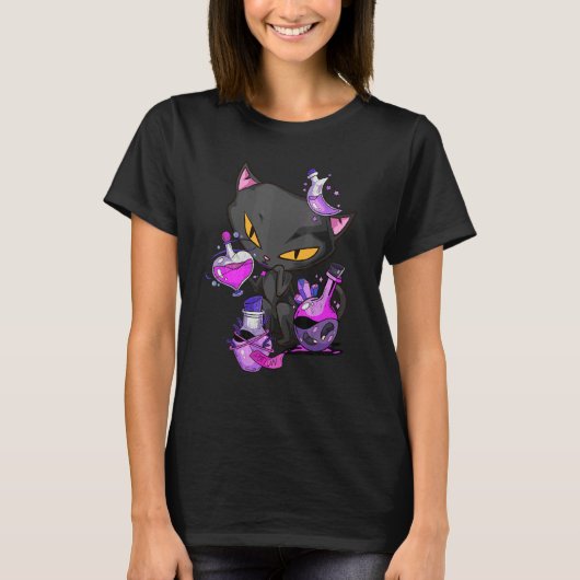 schwarze böse Katzen Trank T-Shirt (Vorderseite)