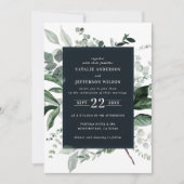 Schwarze botanische florale elegante Hochzeitsdeta Einladung (Vorderseite)