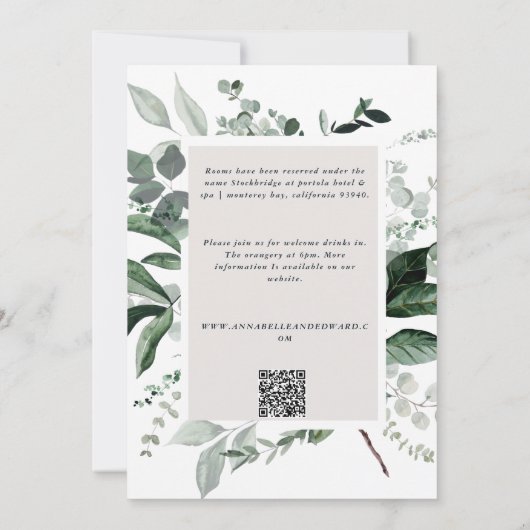 Schwarze botanische florale elegante Hochzeitsdeta Einladung (Rückseite)