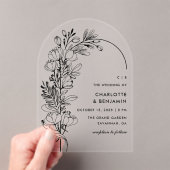 Schwarze Botanische Minimalistische Arch Hochzeit Acryleinladungen (Insitu (Handheld))