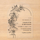 Schwarze Botanische Minimalistische Arch Hochzeit Acryleinladungen (Vorderseite)