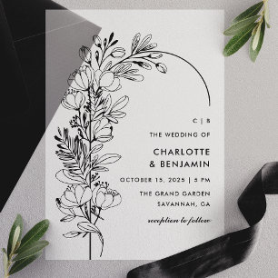 Schwarze Botanische Minimalistische Arch Hochzeit Pergament Einladungen