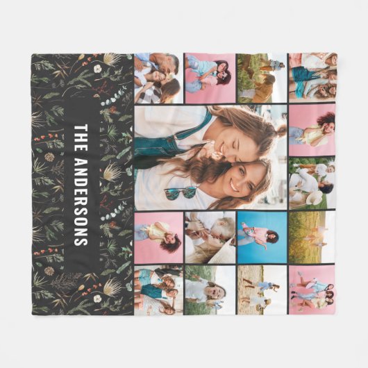 Schwarze botanische, moderne Minimalpampas 15 Foto Fleecedecke (Vorderseite (Horizontal))