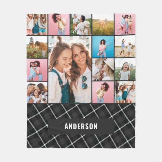 Schwarze botanische, moderne Minimalpampas 15 Foto Fleecedecke (Vorderseite)