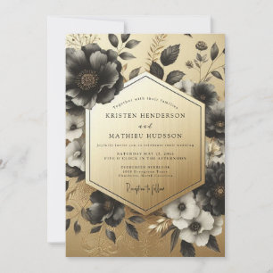 Schwarze botanische opulente Hochzeit Einladung