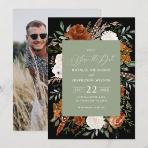 Schwarze botanische rustikale Foto-Save-the-Date-K Save The Date