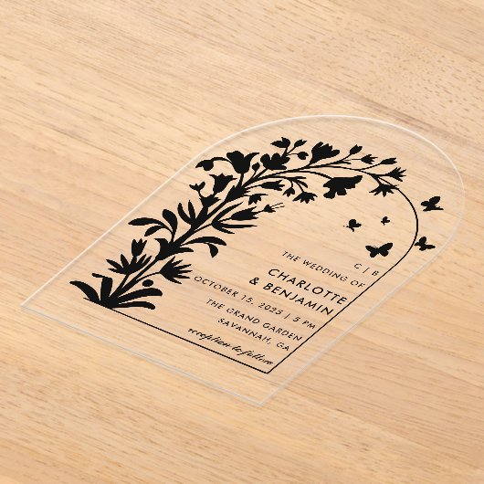 Schwarze Botanische Schmetterlingssonne Acryleinladungen (Ablage )