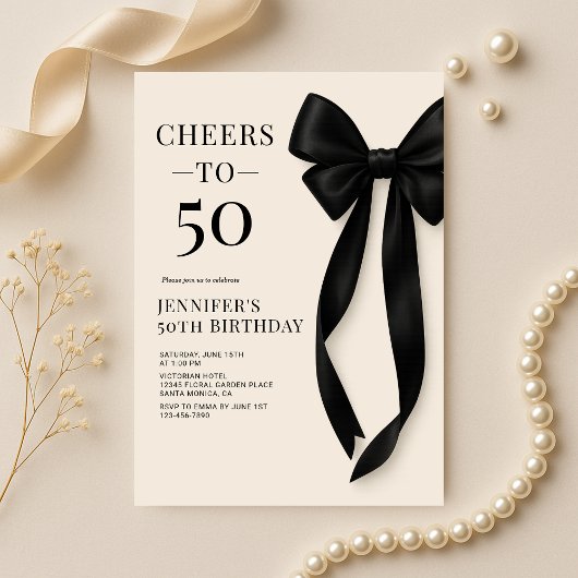 Schwarze Bow Coquette 50. Geburtstag Einladung